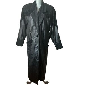 Vintage G-III black leather long coat with paisley print boho witchy grunge sz S